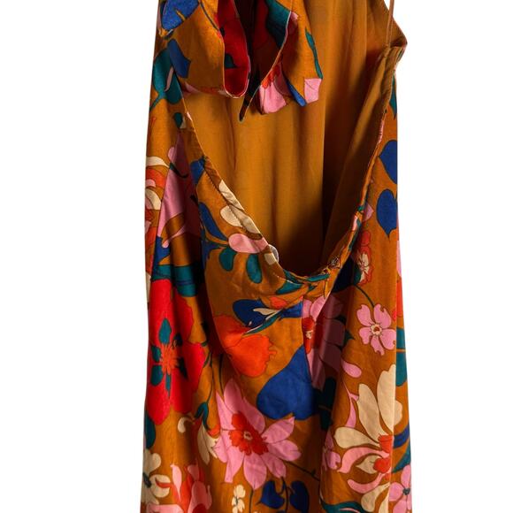 ASTR Talitha Rust Floral Print Halter High Neck Tie Back Cocktail Midi Dress M - Picture 13 of 14